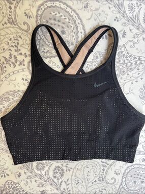 Nike Black Mesh Racerback Perforated Support Sports Bra with Nude Lining-size M